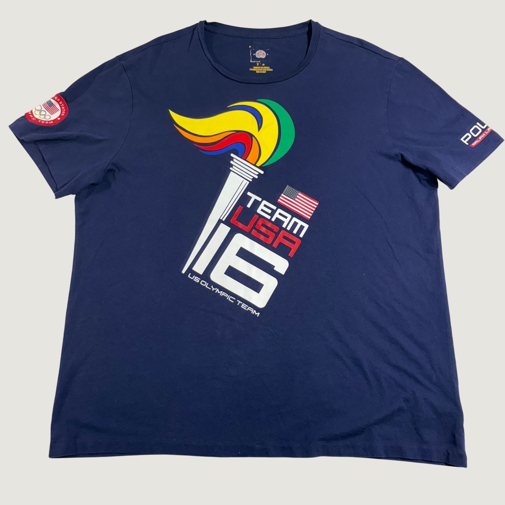 Polo Ralph Lauren Team USA 2016 Olympic T-Shirt Mens XL Navy Blue Rio Torch Logo